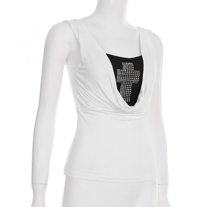 Beaded cowl neck o ring white tank top  | Festival Outfits Women