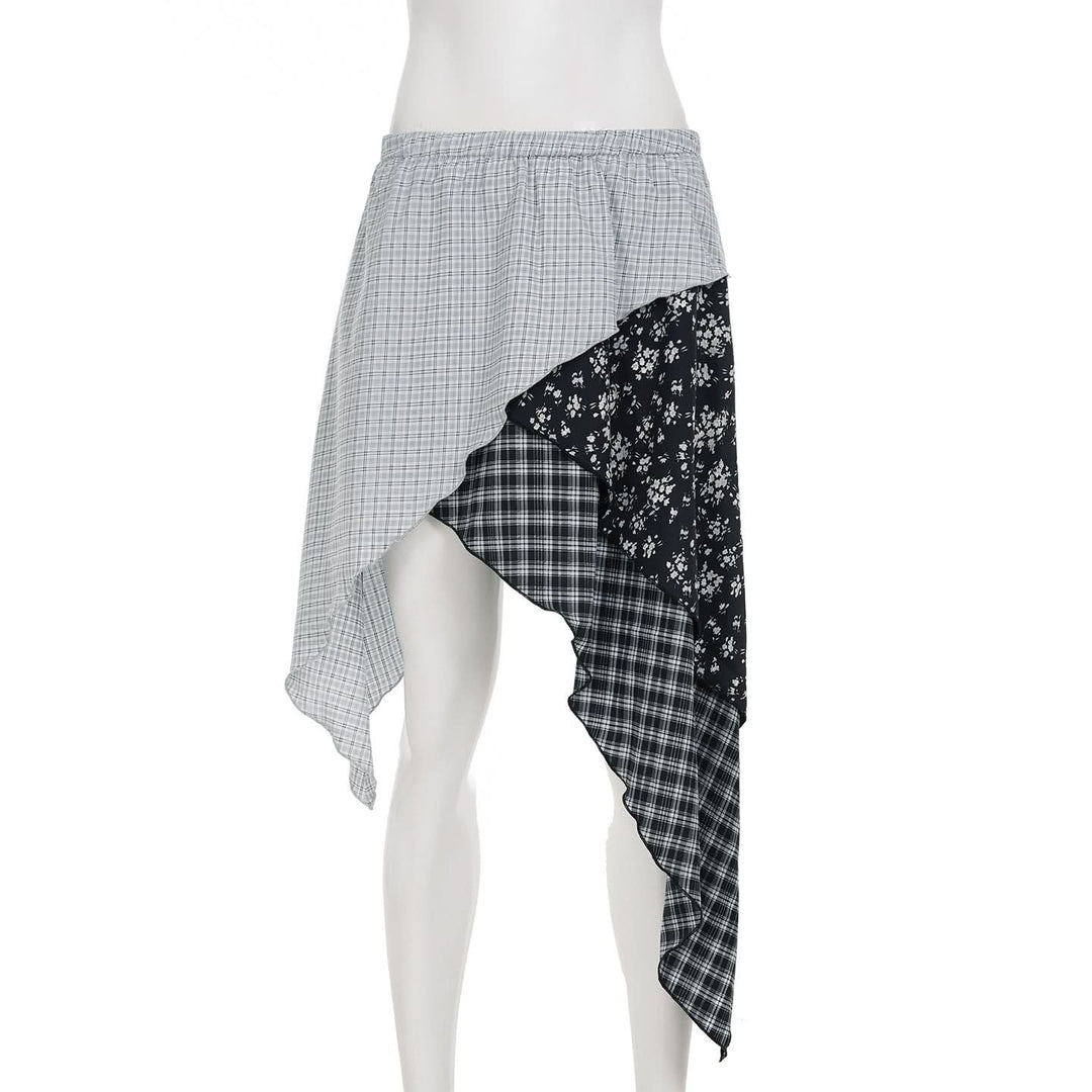 Irregular plaid flower print mini skirt  | Festival Outfits Women