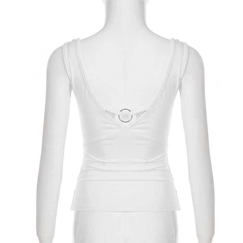 Beaded cowl neck o ring white tank top  | Festival Outfits Women