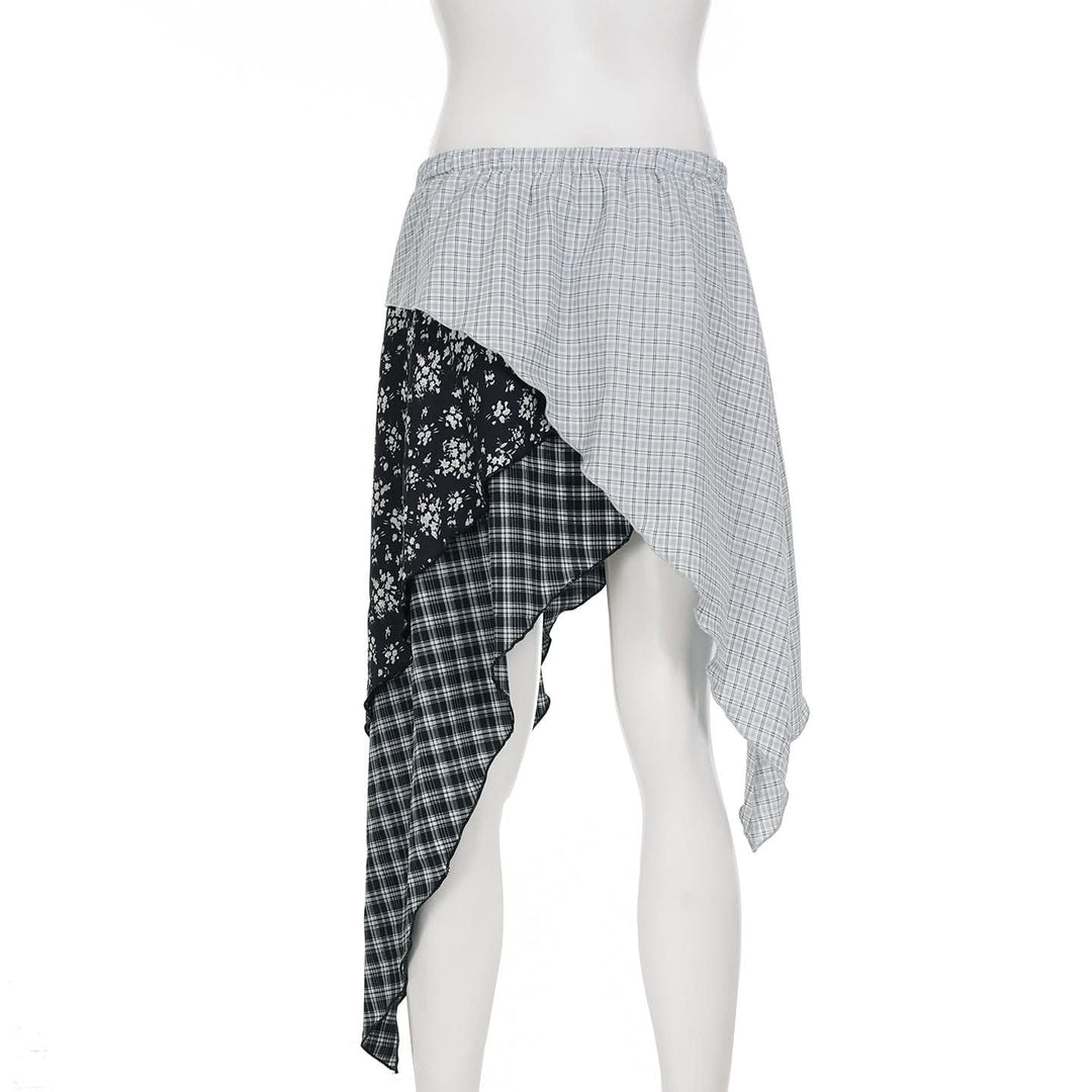 Irregular plaid flower print mini skirt  | Festival Outfits Women