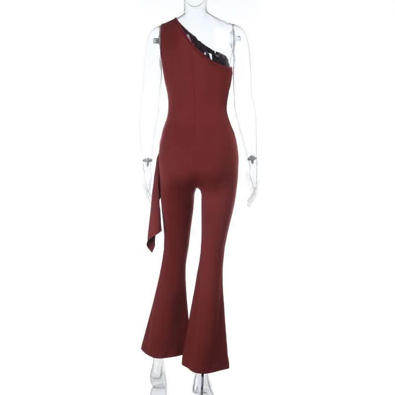 Hollow out ruched one shoulder irregular jumpsuit  | Festival Outfits Women