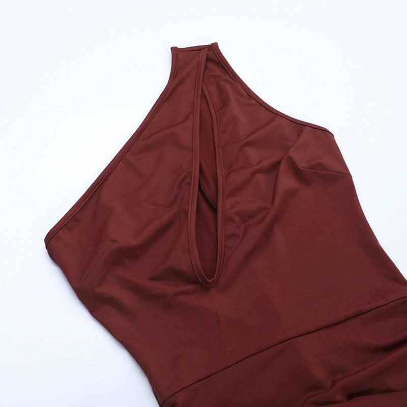 Hollow out ruched one shoulder irregular jumpsuit  | Festival Outfits Women