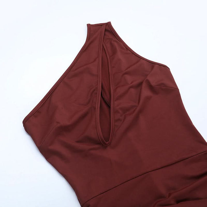 Hollow out ruched one shoulder irregular jumpsuit  | Festival Outfits Women