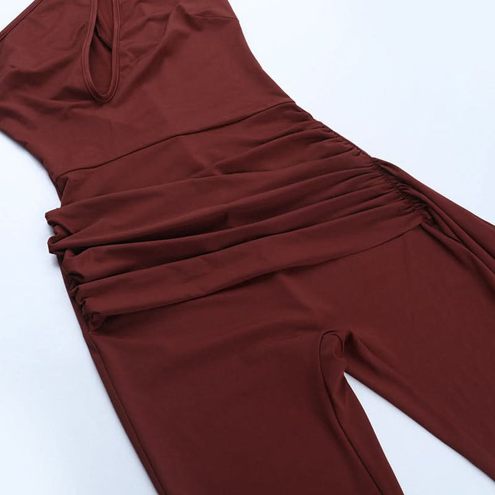 Hollow out ruched one shoulder irregular jumpsuit  | Festival Outfits Women