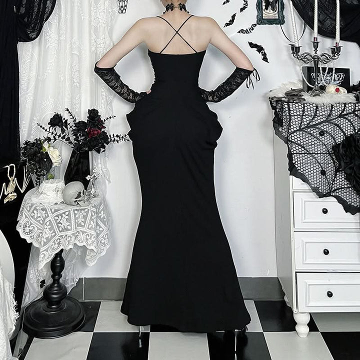 Cross back lace hem v neck ruched maxi dress  | Festival Outfits Women-final-sale