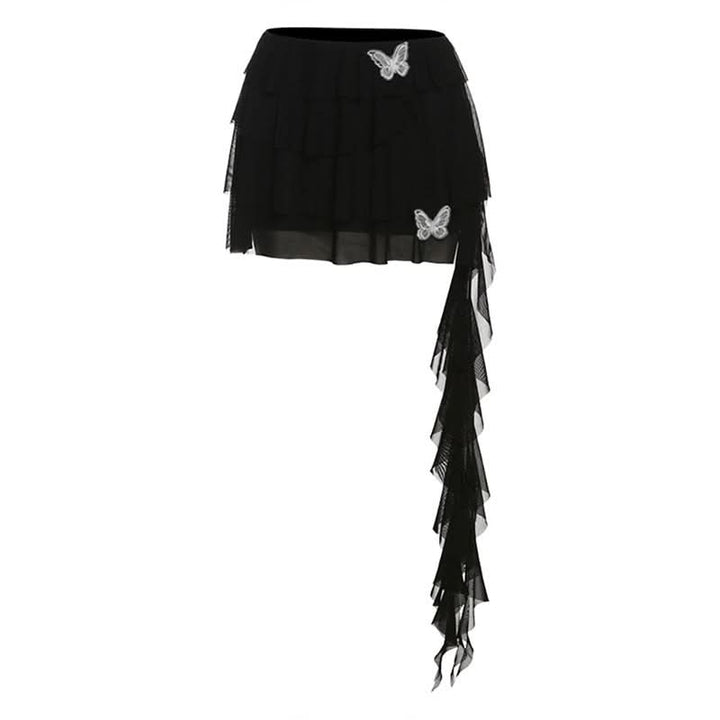Butterfly applique mesh ruffle mini skirt  | Festival Outfits Women