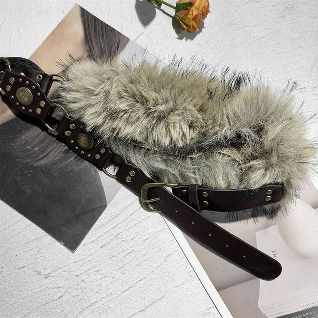 Fluffy patchwork buckle decor belt  | Festival Outfits Women