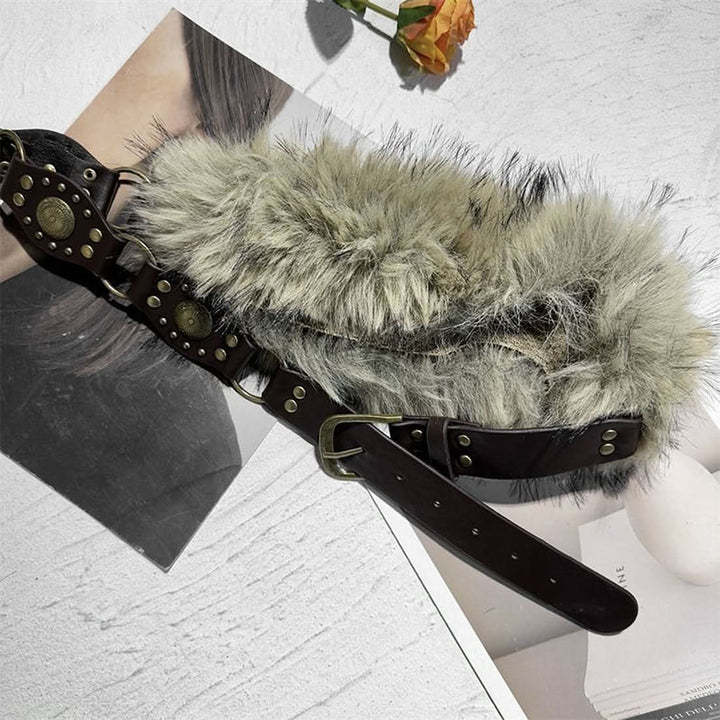 Fluffy patchwork buckle decor belt  | Festival Outfits Women