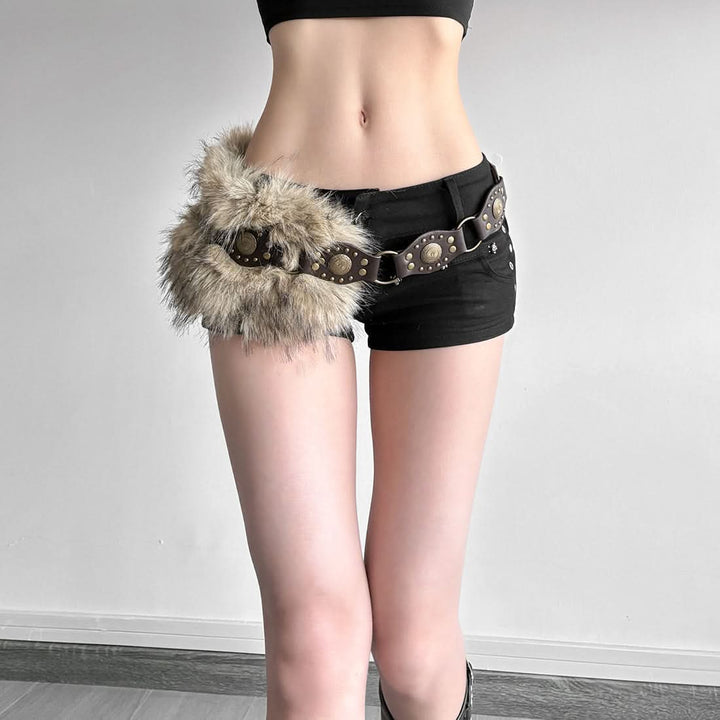 Fluffy patchwork buckle decor belt  | Festival Outfits Women