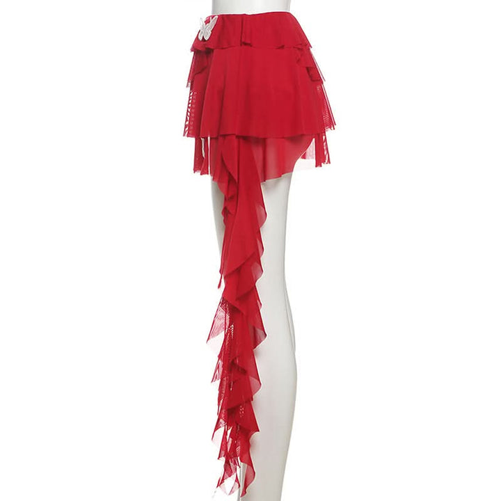 Butterfly applique mesh ruffle mini skirt  | Festival Outfits Women