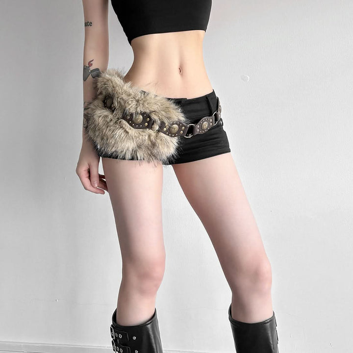 Fluffy patchwork buckle decor belt  | Festival Outfits Women