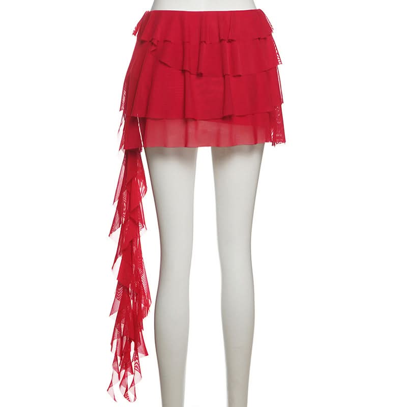Butterfly applique mesh ruffle mini skirt  | Festival Outfits Women