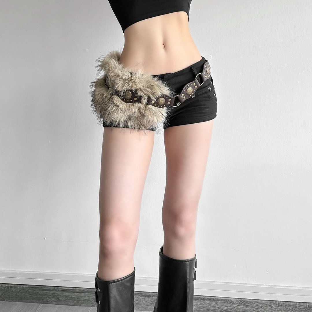 Fluffy patchwork buckle decor belt  | Festival Outfits Women