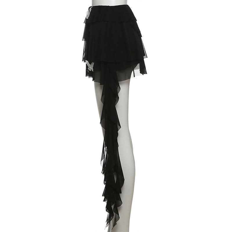Butterfly applique mesh ruffle mini skirt  | Festival Outfits Women