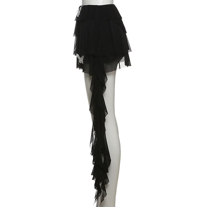 Butterfly applique mesh ruffle mini skirt  | Festival Outfits Women