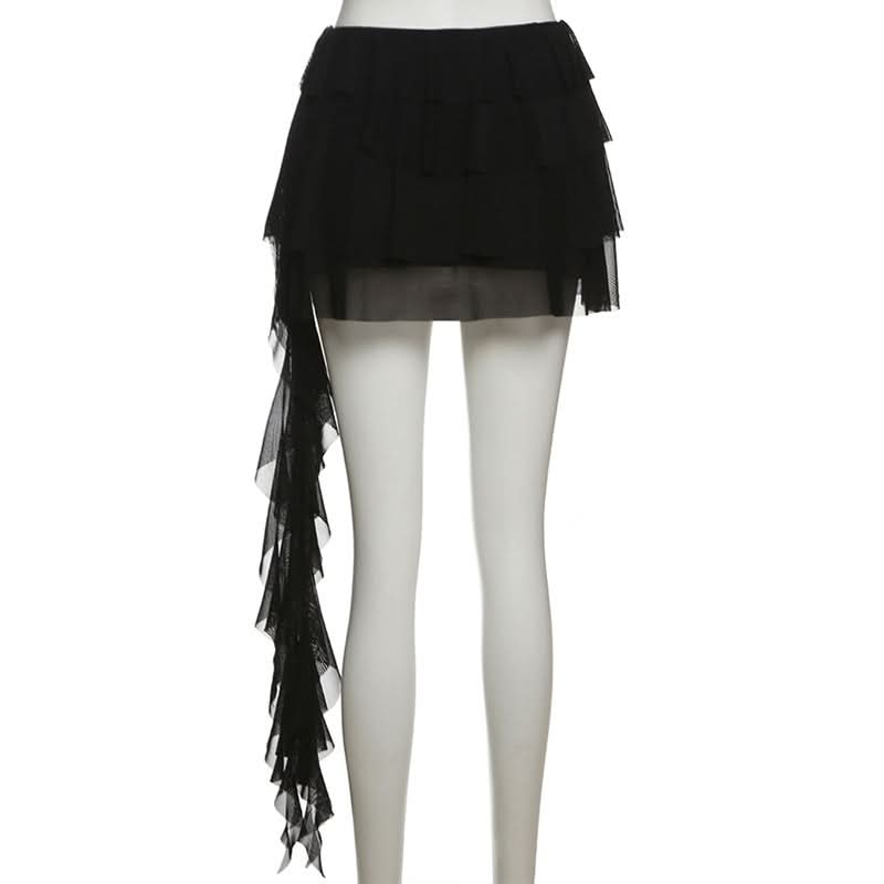 Butterfly applique mesh ruffle mini skirt  | Festival Outfits Women