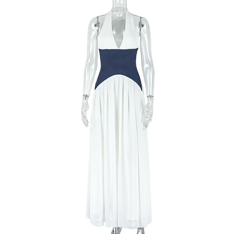 Halter v neck button mesh maxi dress  | Festival Outfits Women