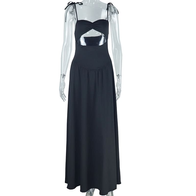 Hollow out self tie cami solid cut out maxi dress  | Festival Outfits Women