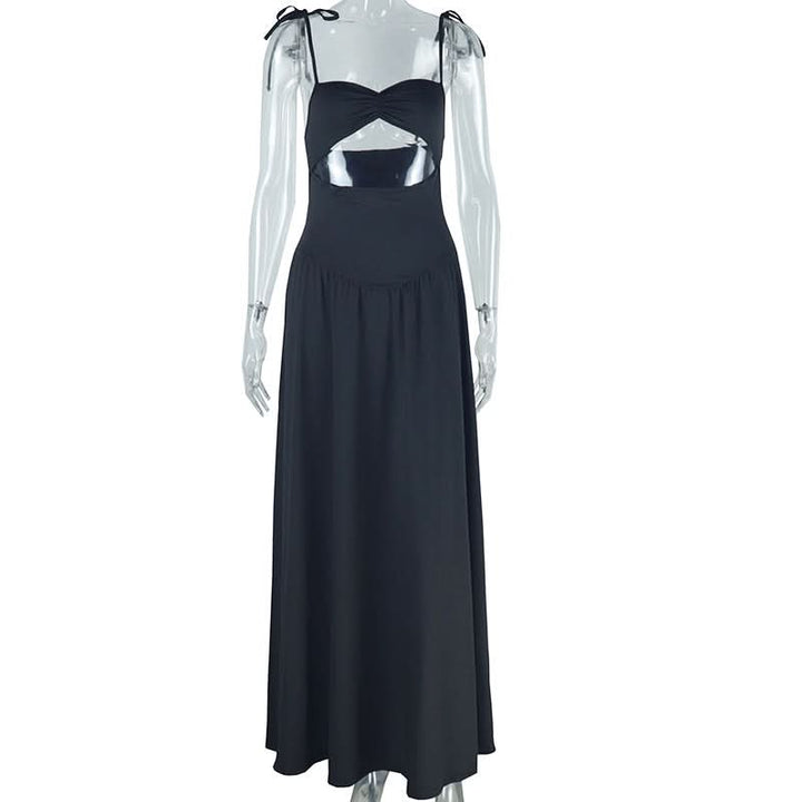 Hollow out self tie cami solid cut out maxi dress  | Festival Outfits Women