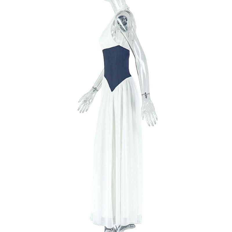 Halter v neck button mesh maxi dress  | Festival Outfits Women