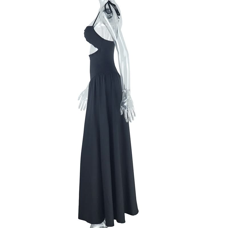 Hollow out self tie cami solid cut out maxi dress  | Festival Outfits Women