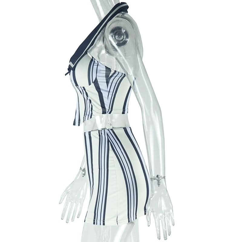 Striped print halter padded bowknot mini skirt set  | Festival Outfits Women