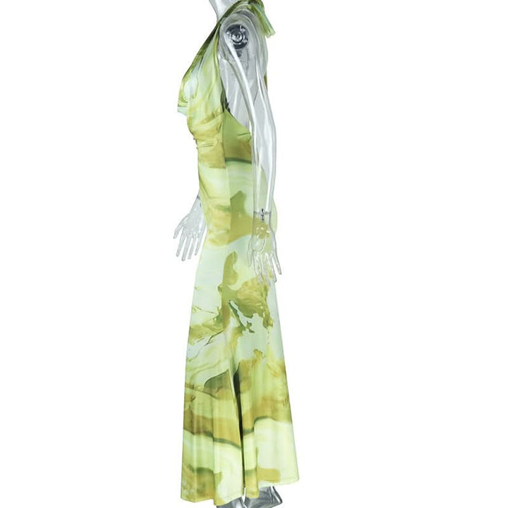 Halter cowl neck contrast backless maxi dress  | Festival Outfits Women