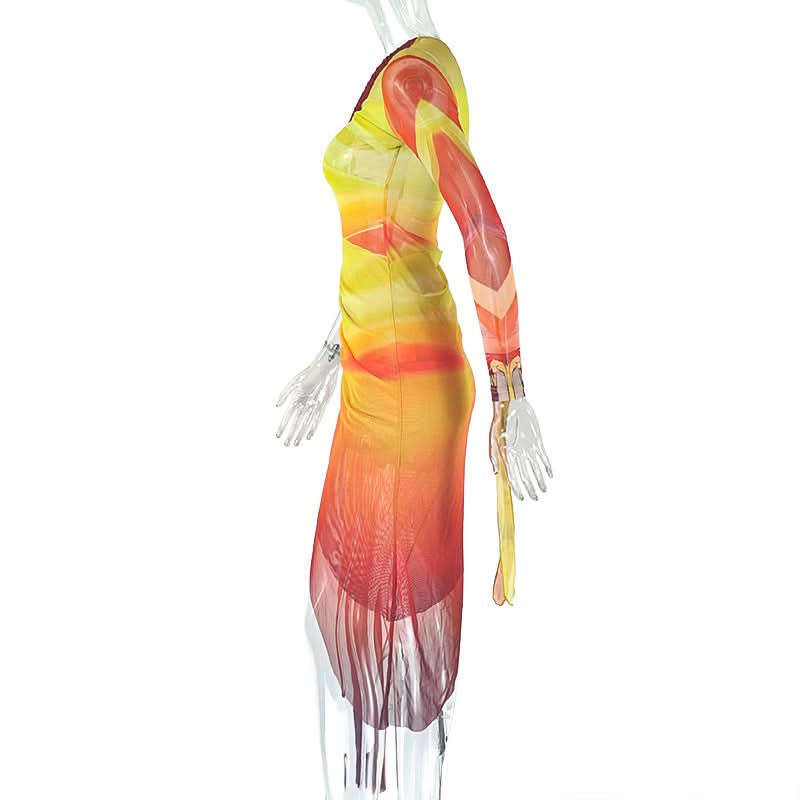 One shoulder contrast mesh slit midi dress  | Festival Outfits Women