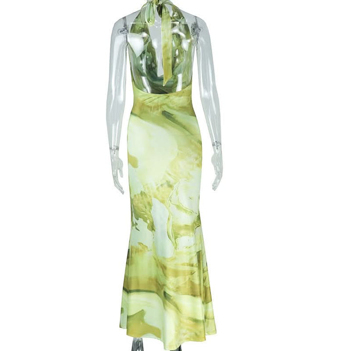 Halter cowl neck contrast backless maxi dress  | Festival Outfits Women