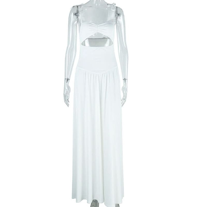 Hollow out self tie cami solid cut out maxi dress  | Festival Outfits Women