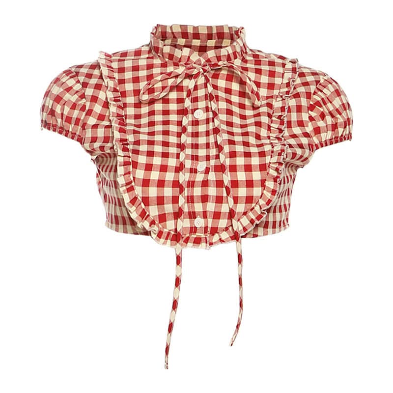 Plaid button short sleeve crop top  | Festival Outfits Women