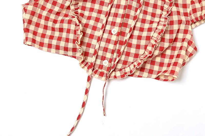 Plaid button short sleeve crop top  | Festival Outfits Women
