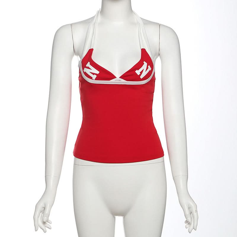 Halter letter print self tie 2 piece top  | Festival Outfits Women