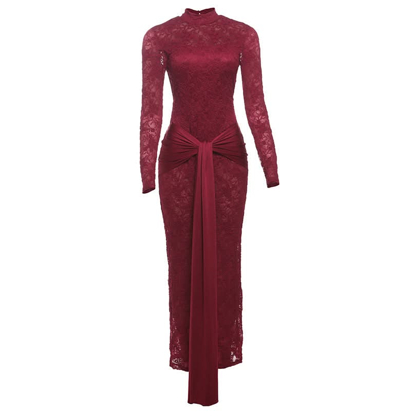 Long sleeve knotted backless lace maxi dress  | Festival Outfits Women