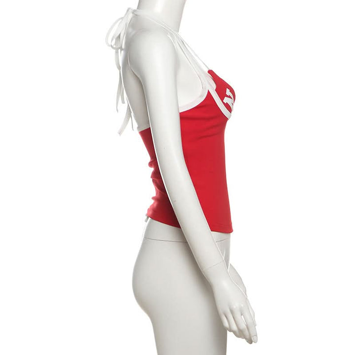 Halter letter print self tie 2 piece top  | Festival Outfits Women