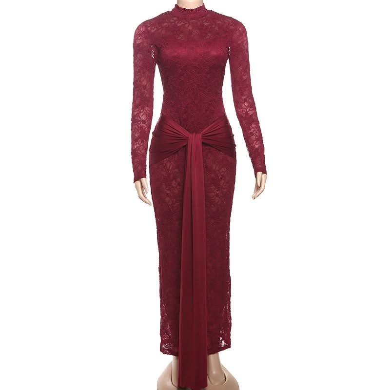 Long sleeve knotted backless lace maxi dress  | Festival Outfits Women