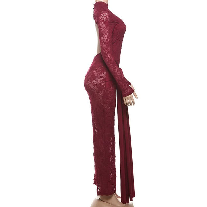 Long sleeve knotted backless lace maxi dress  | Festival Outfits Women