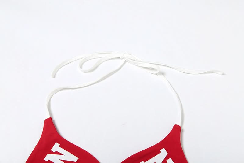 Halter letter print self tie 2 piece top  | Festival Outfits Women