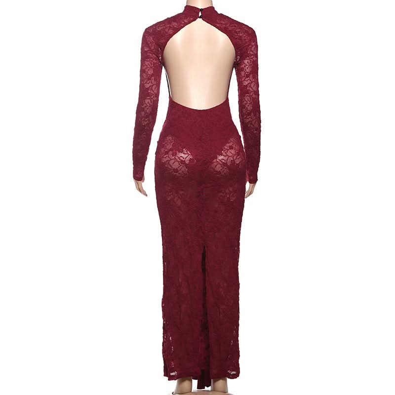 Long sleeve knotted backless lace maxi dress  | Festival Outfits Women