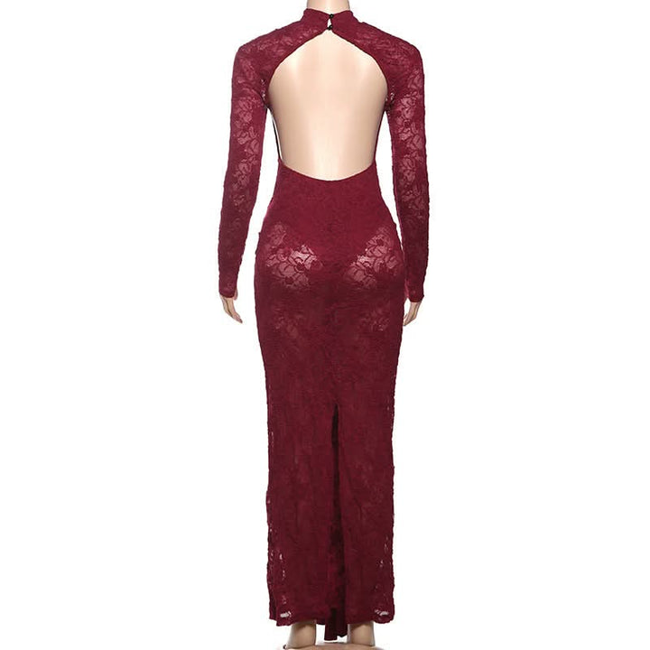 Long sleeve knotted backless lace maxi dress  | Festival Outfits Women