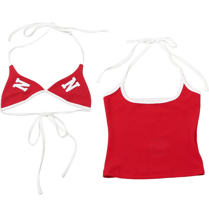Halter letter print self tie 2 piece top  | Festival Outfits Women