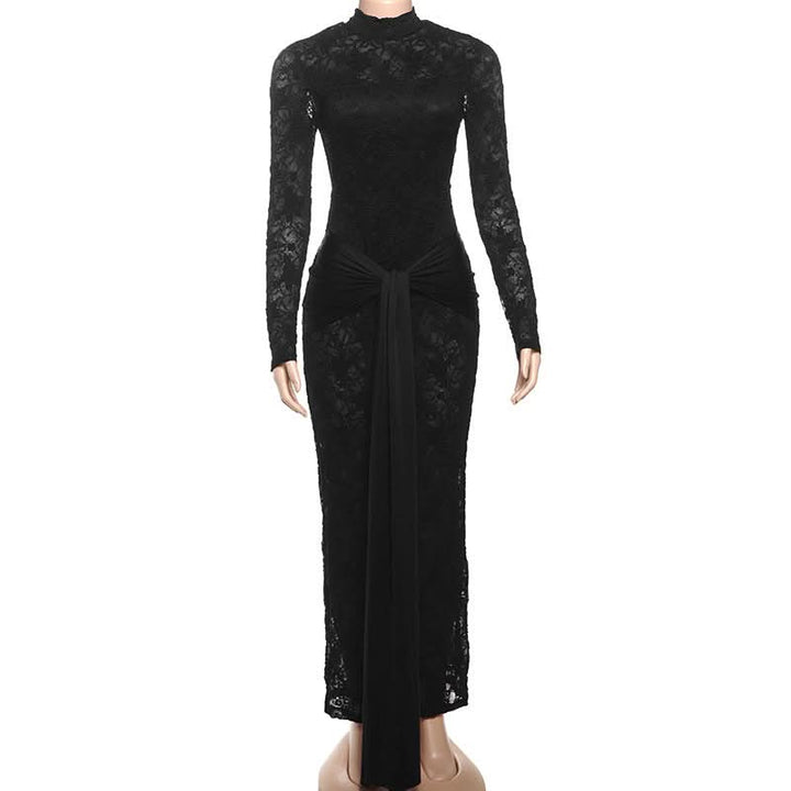 Long sleeve knotted backless lace maxi dress  | Festival Outfits Women