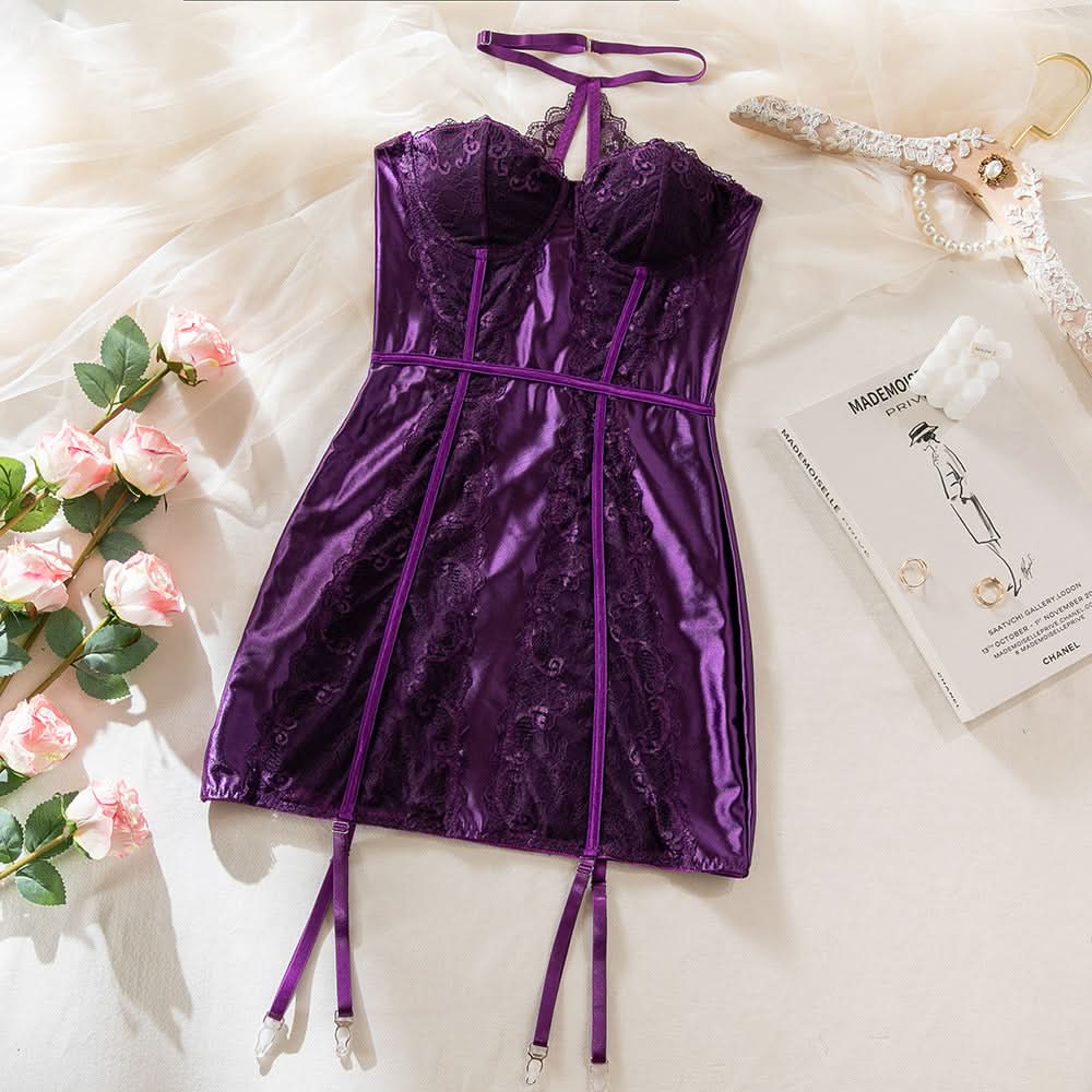 Halter sweetheart neck lace patchwork mini dress  | Festival Outfits Women