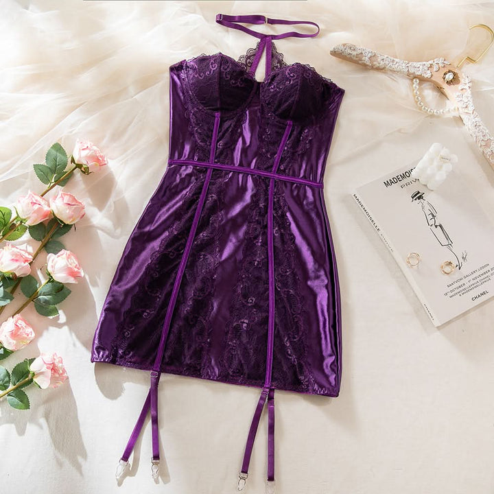 Halter sweetheart neck lace patchwork mini dress  | Festival Outfits Women
