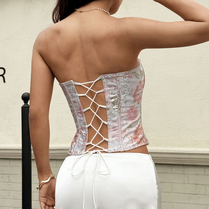 Lace up flower print corset tube top  | Festival Outfits Women