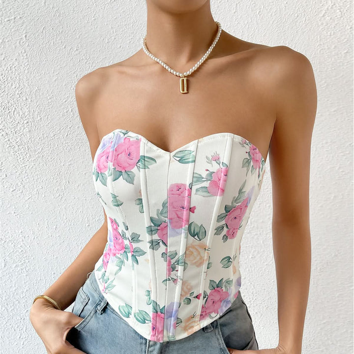 Sweetheart neck flower print corset tube top  | Festival Outfits Women