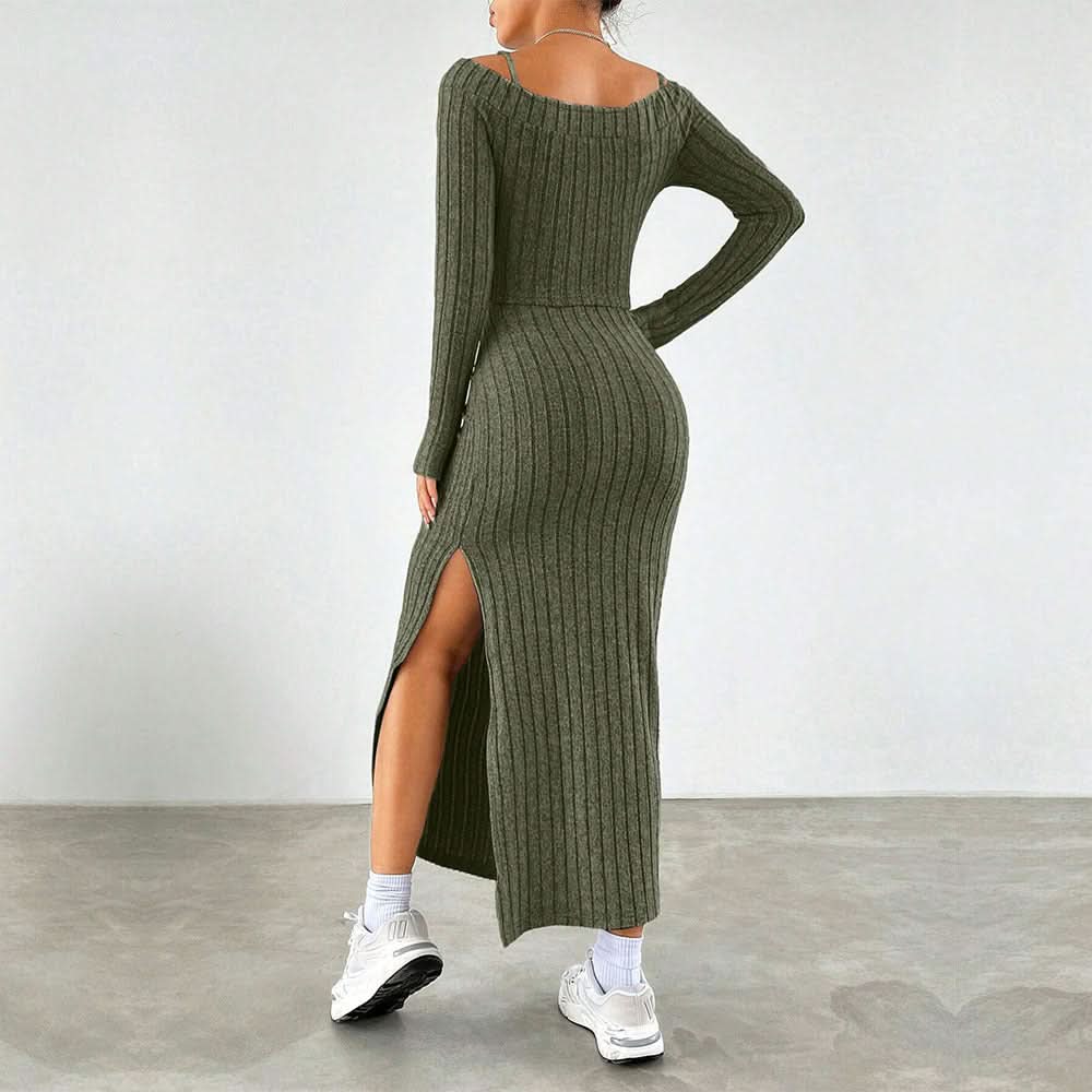 Long sleeve slit cami 2 piece maxi dress  | Festival Outfits Women