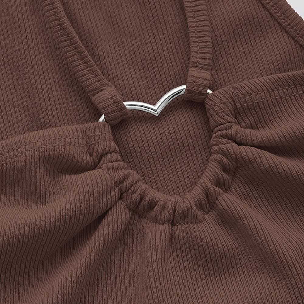 Ribbed hollow out ruched solid cami cut out top  | Festival Outfits Women
