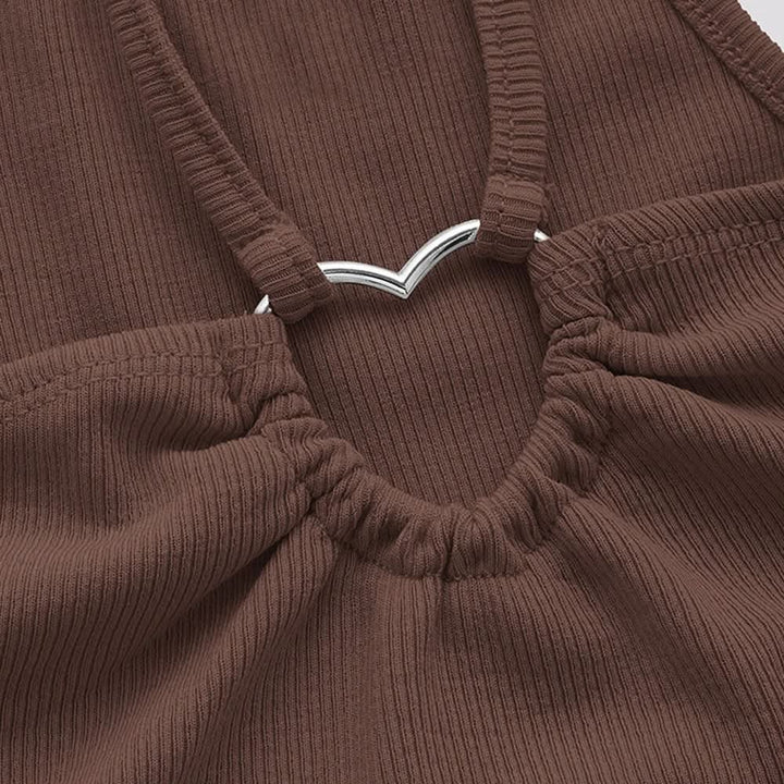 Ribbed hollow out ruched solid cami cut out top  | Festival Outfits Women