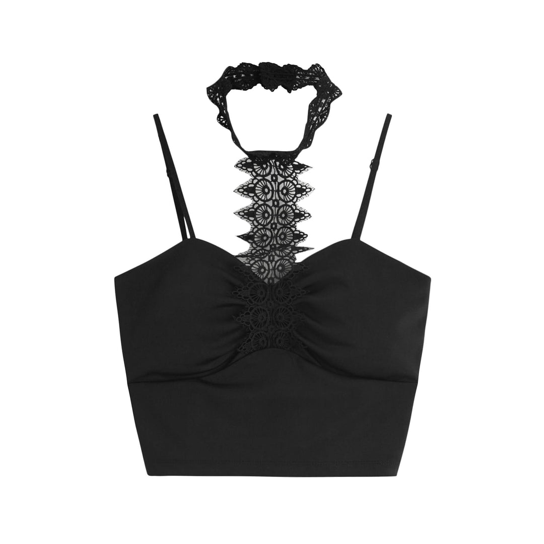 Halter lace hem solid padded cami top  | Festival Outfits Women